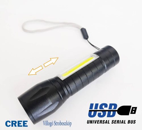 Akkumulátoros LED zseblámpa - USB-ről tölthető