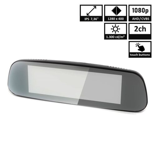 Visszapillantó tükörbe épített 7"-os monitor, 2 video bemenettel