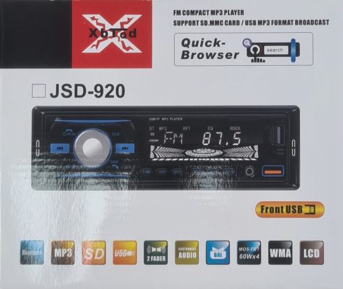Autórádió fejegység, LCD kijelző, MP3, USB, Bluetooth, 12/24V